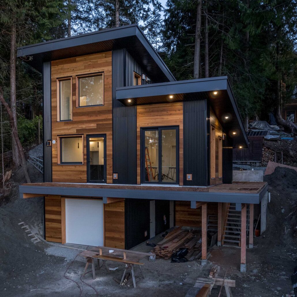 house with wood and black trim