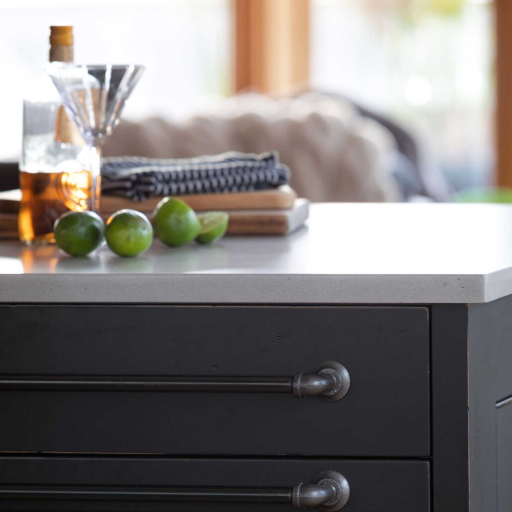 close up of limes on a the kitchen island