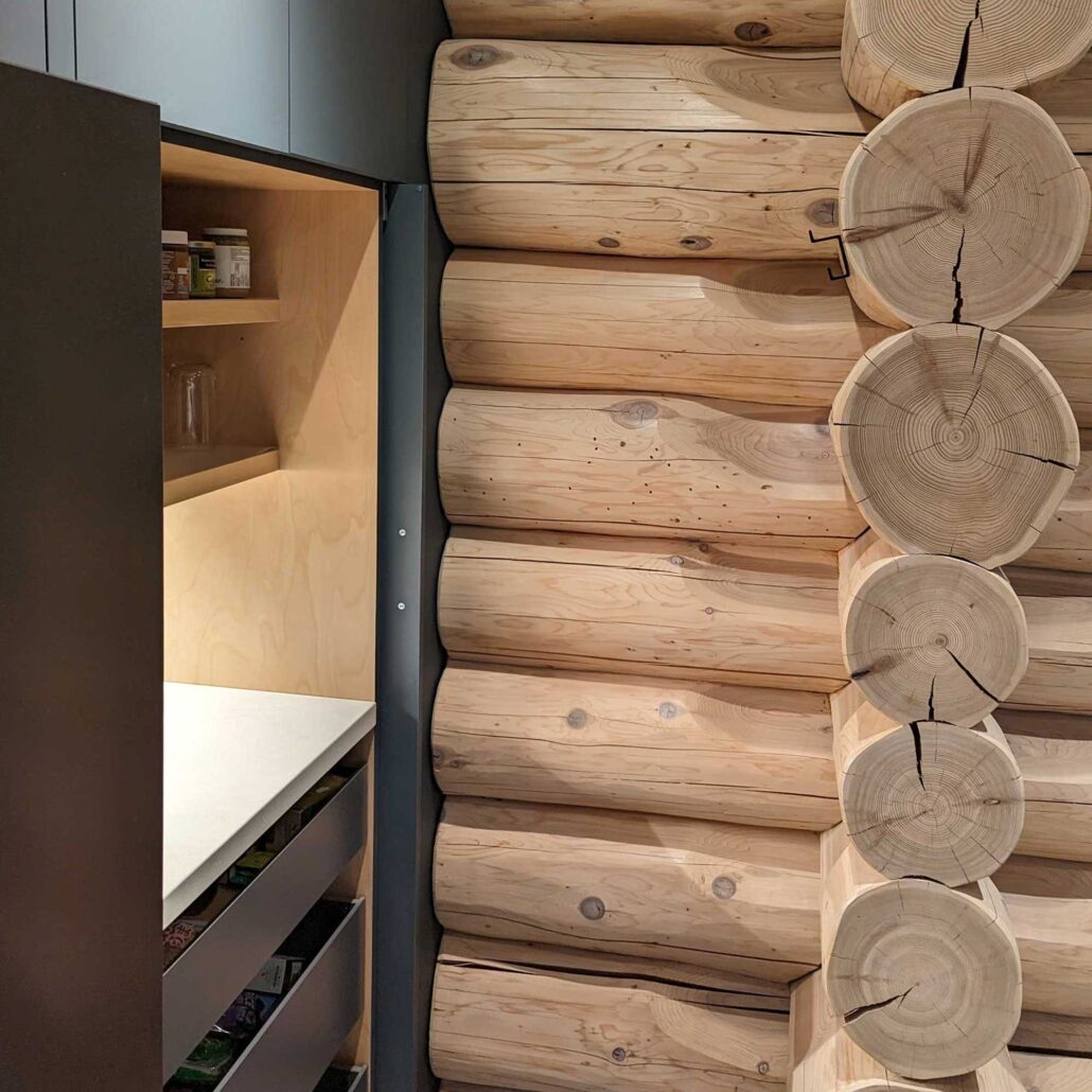 close up of wood feature on walls