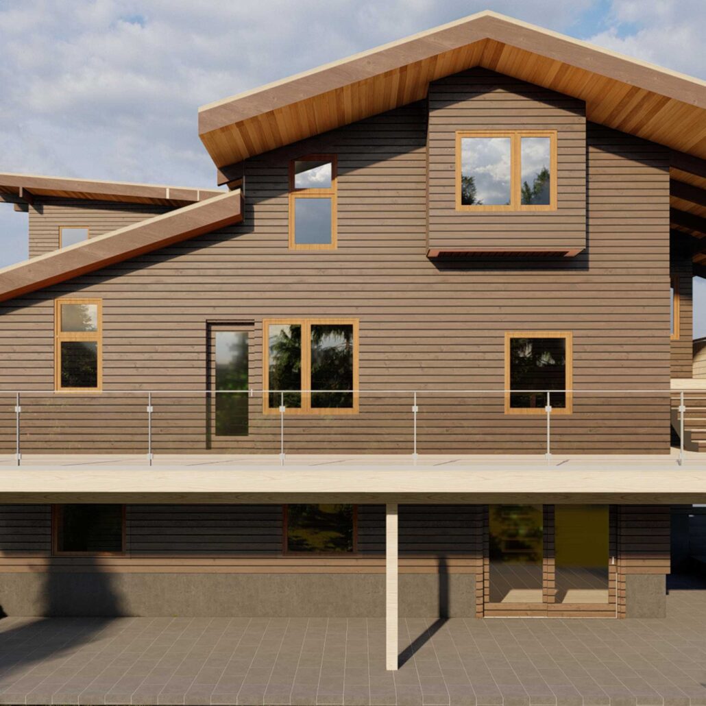 render of the side of the house with large windows