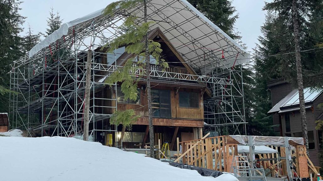 House Under Cover with scaffolding
