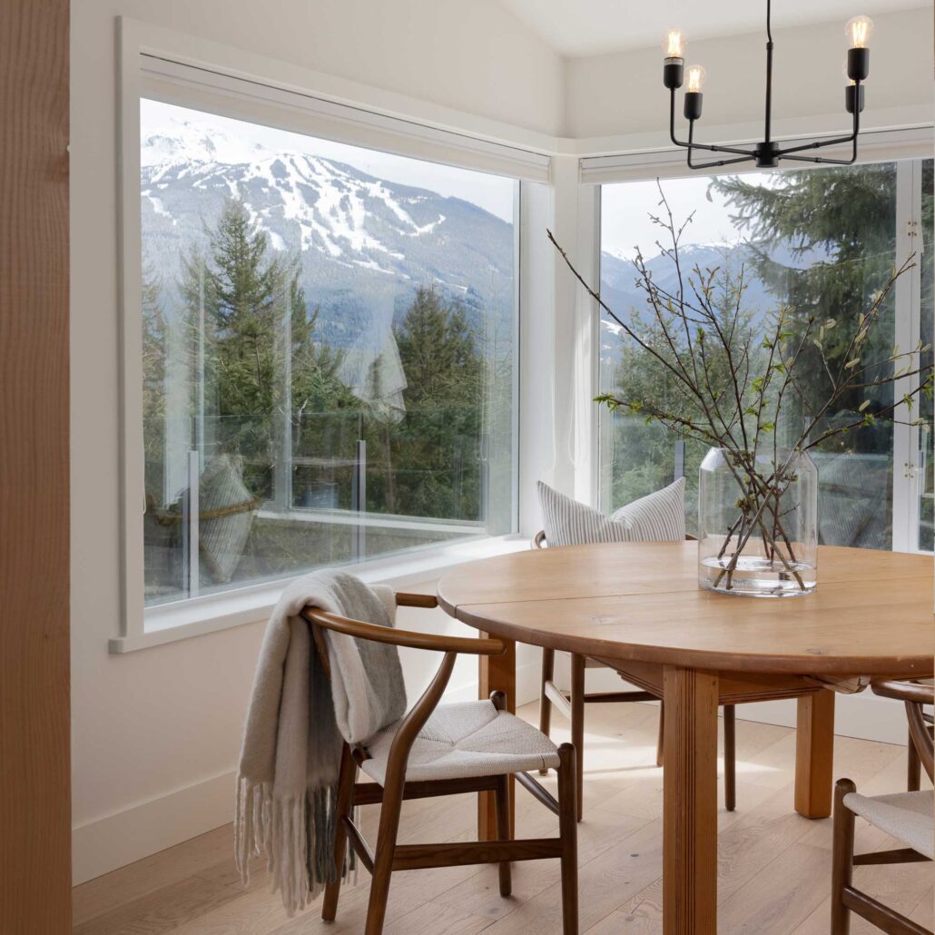 Dining table detail with natural materials and soft daylight